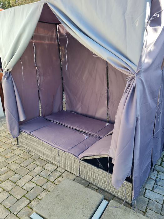Meble ogrodowe leżanka technorattan z zadaszeniem