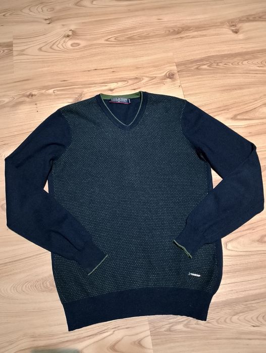 Granatowy Męski Wełniany Sweter W Serek River Woods V-Neck Custom Fit