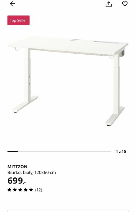 MITTZON Biurko, biały, 120x60 cm