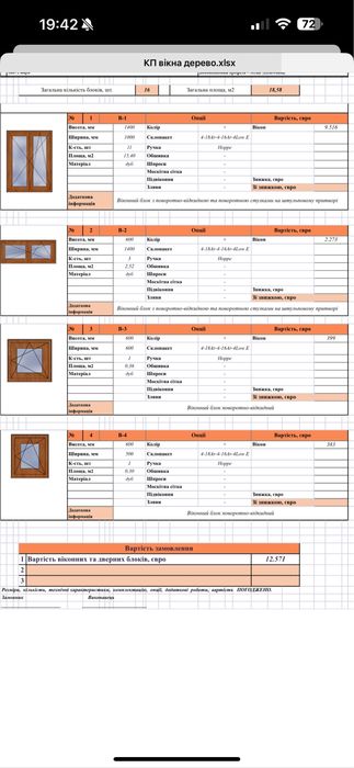 Комплект нових вікон з масива дуба  1,4м х 1м