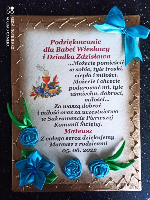 Podziękowanie dla chrzestnych dziadków