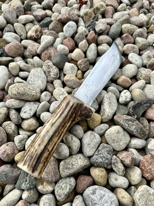 Nóż myśliwski stal narzędziowa rekojeść poroża jelenia, rękodzieło!!