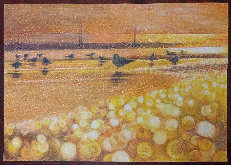 Картины акварельными карандашами, пастелью, акварелью в рамах