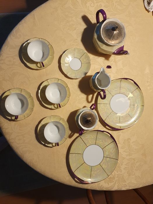 Serviço de chá vintage  nacarado com tampa metálica a