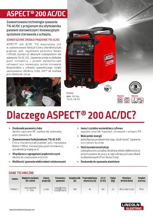 Spawarka TIG do aluminium ASPECT 200 ac/dc Lincoln