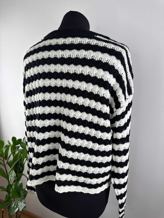 Czarny biały dwukolorowy bawełniany sweter w paski Rainbow 40/42