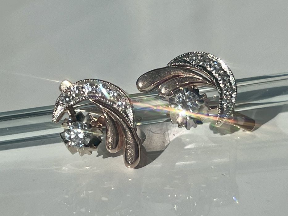 Золотые серьги с бриллиантами СССР,Золоті сережки  з діамантами