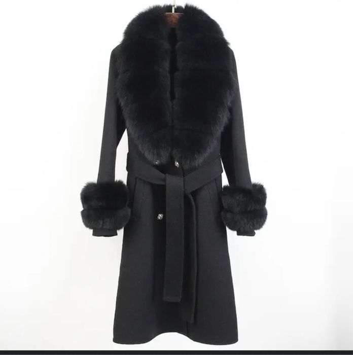 Kontantto plaszcz kaszmirowo welniany futro lis xs-5xl