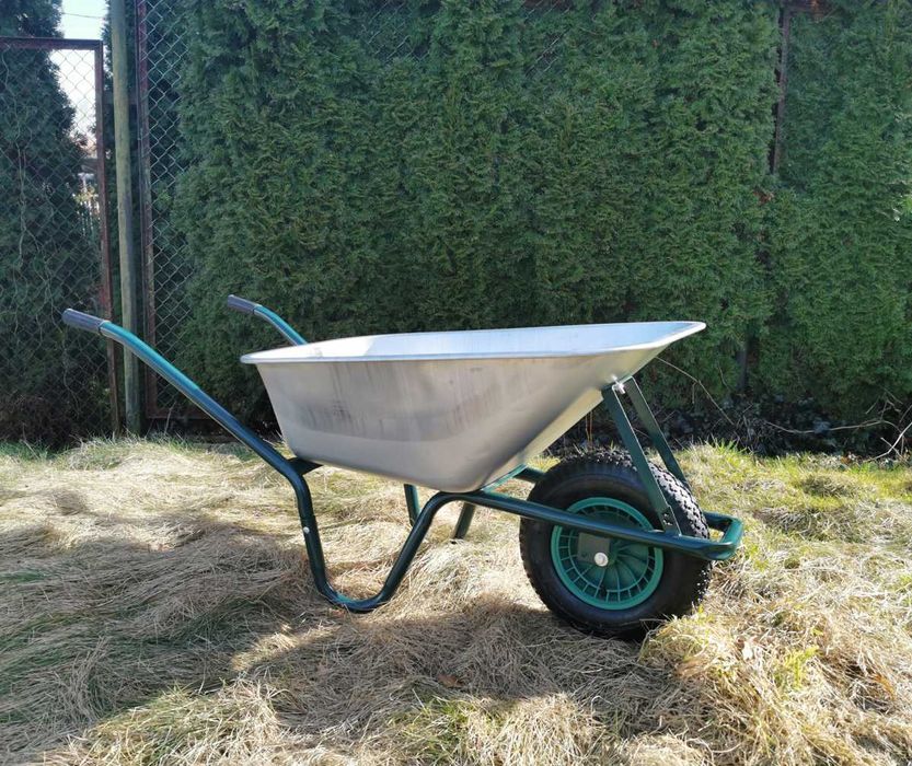 mocna taczka budowlana ogrodowa 100l 250kg stal ocynk koło pompowane