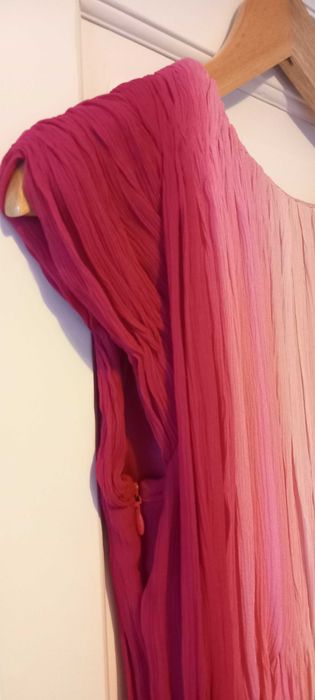 Vestido mini/ túnica ombré em seda rosa design francês T38