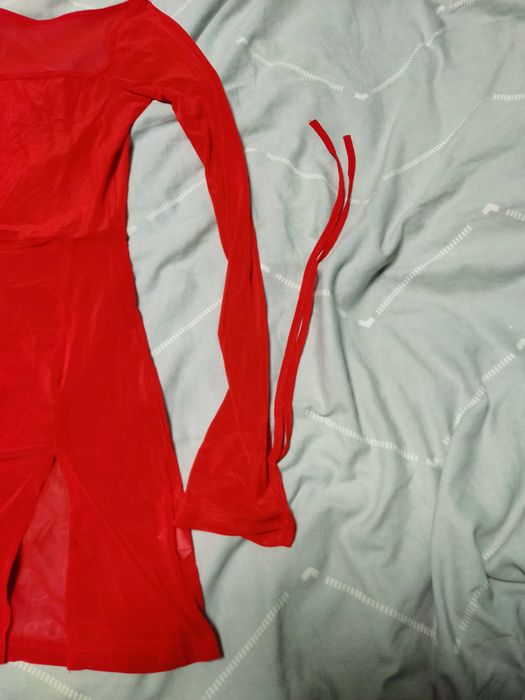 Mini sukienkę z elastycznej siateczki, Czerwony, S/M