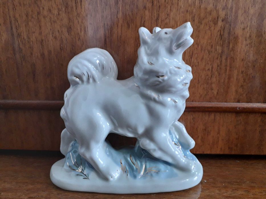 Статуетка собака "Лайка" Гжель. Дві пташки з жовтого онікса - 1940 р.