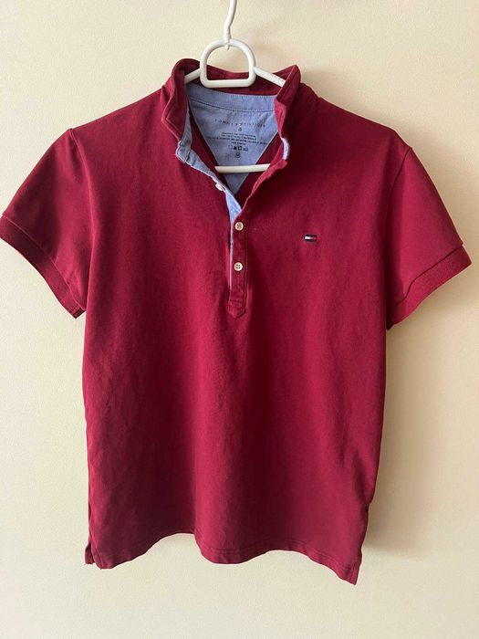 Koszulka polo uniseks bordowa bawełniana z kołnierzyko  stójką - M.