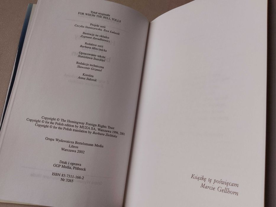 Ernest Hemingway "Komu bije dzwon" 2002 Libros