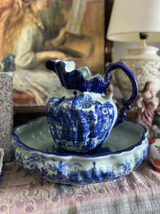 Lavatório (bacia + jarro) e saboneteira antigos vintage - raros