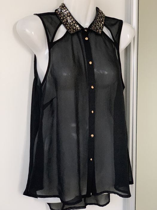 Przezroczysta bluzeczka z cekinowym kołnierzem Atmosphere S