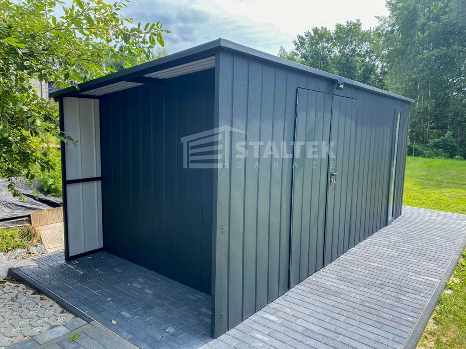 Domek ogrodowy 5,5x2m wiata 0,5m brama okno dach spad w tył ST199