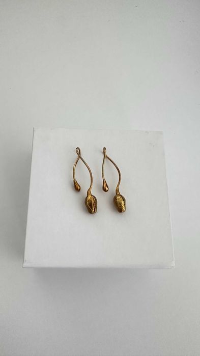 Okryk Twisted Earrings with Poppy Bud and Dew Drop