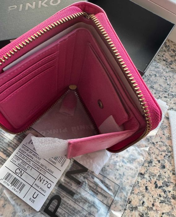 portfel pinko taylor zip around nowy model w jaskółki kolor neo róż