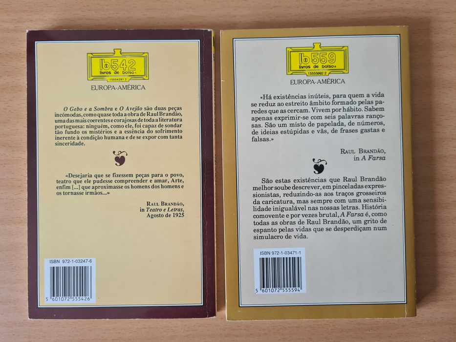 2 livros de Raul Brandão: "A Farsa" e "O Gebo e a Sombra"