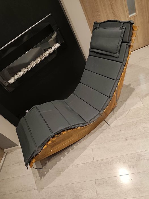 Nowy bujany fotel leżak z drewna akcja poduszka wiązana taras patio