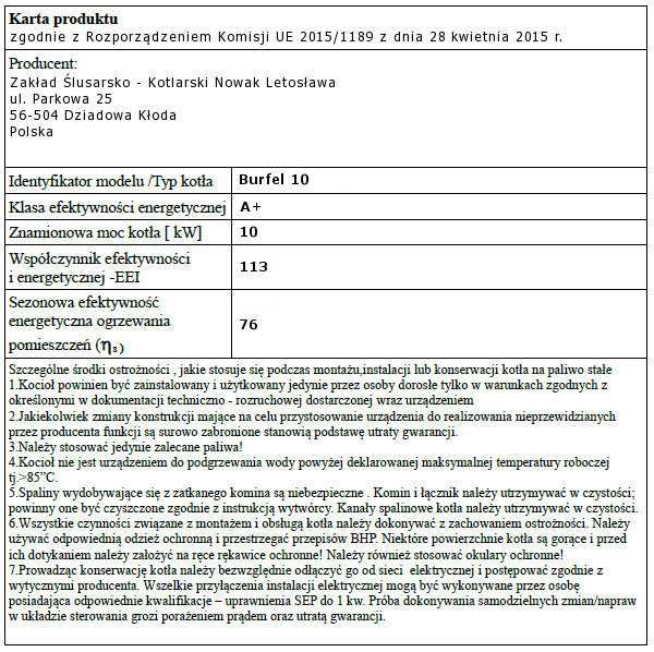 Kocioł piec c.o. 5 klasa BURFEL PELL 10 kW ekoprojekt kotlyleszka