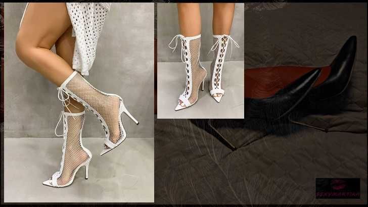 Przepiękne, siateczkowe szpilki, białe z cyrkoniami, rozmiar 41