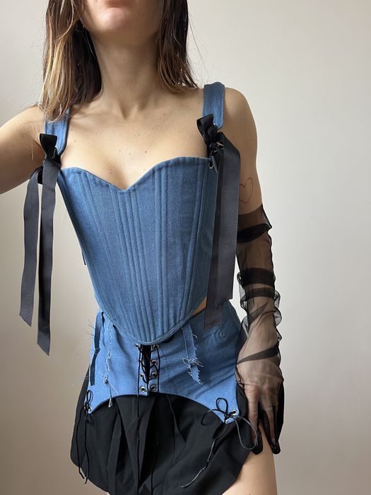 Баска джинсова на шнурівці корсет