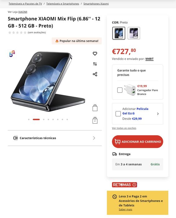 Xiaomi mix flip 5g, 512gb/16gb, ecrã 6.9+ 4.0, infravermelhos, caixa, acessórios, bateria 100%