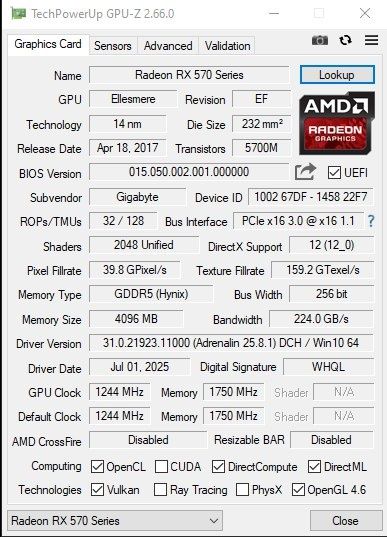 Видеокарта rx570 4gb Gigabyte
