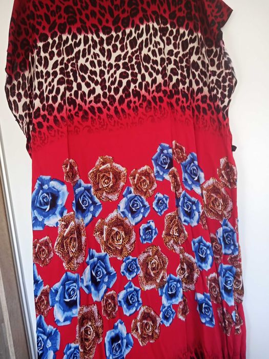 Letnia sukienka w kwiaty w panterkę plus size rozmiar 44 46 48