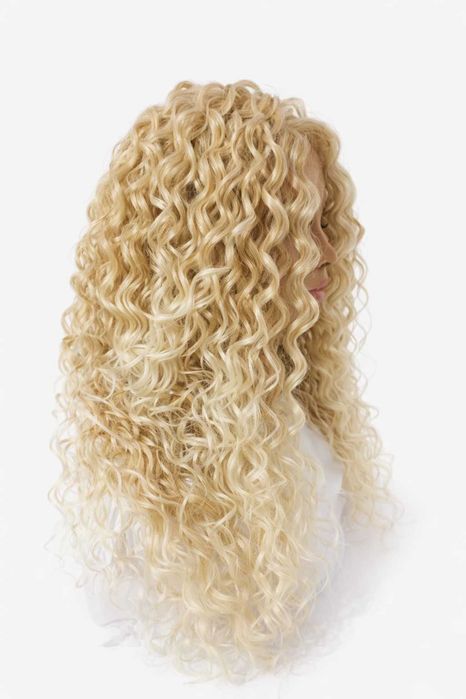 Peruka afro, mokra włoszka na mikroskórze blond sombre 55cm -Nessaja