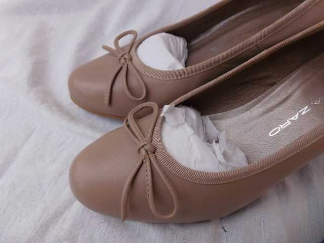 Brenda Zaro beżowe skórzane czółenka baleriny na obcasie 36