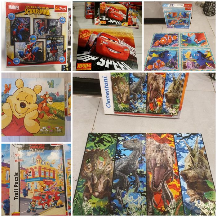 Zestaw puzzle Jurassic World Auta Nemo Spider Man Kubuś Puchatek Micke