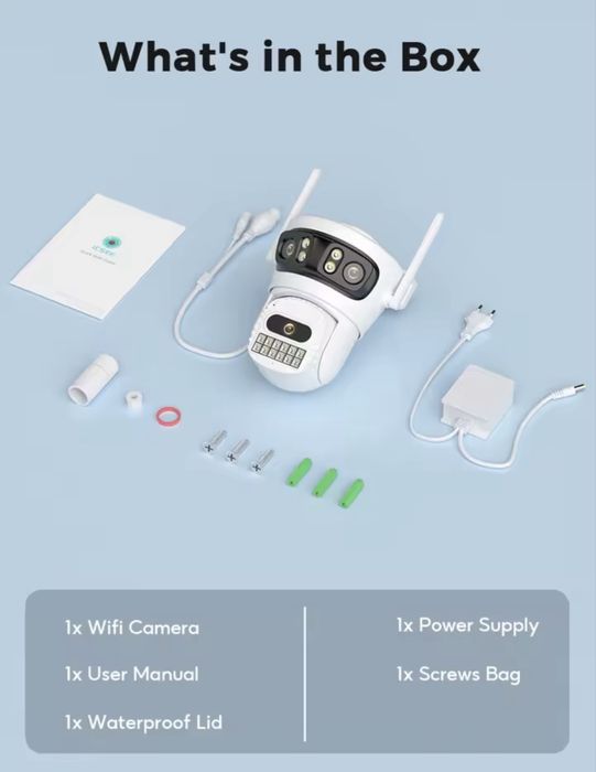 Трилінзова Wi-Fi камера Besder 6K 12MP iCSee Вулична IP WiFi камера ВАЙФАЙ 12MP 6K об'єктиви 3 та 5хZOOM Потужна вулична PTZ камера