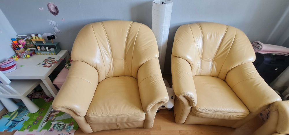Skóra naturalna Sofa kanapa komplet wypoczynkowy i dwa fotele