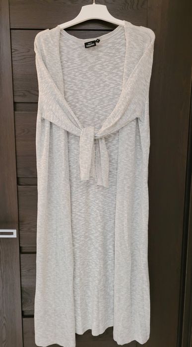 Dlugi szary kardigan z lateksową nitką r. M