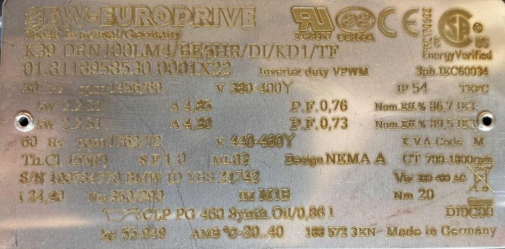 motoreduktor / przekładnia 2,2kW 60obr. HAMULEC SEW