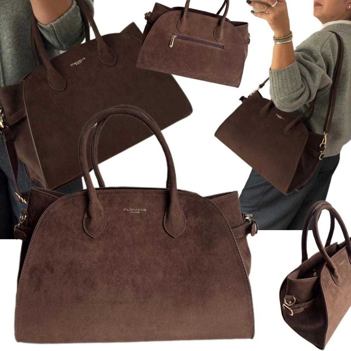 Torebka Flora&Co duża czekoladowa eco zamszowa ciemny brązowa shopper