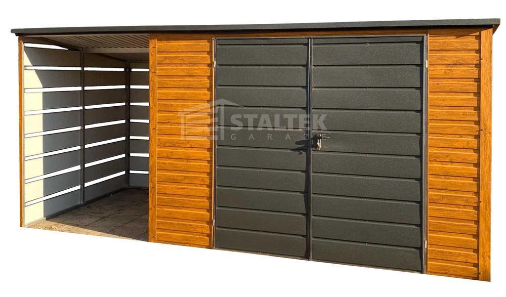 Schowek - Domek Ogrodowy 3x2m + wiata 1,5m Brama dach spad w tył ST132