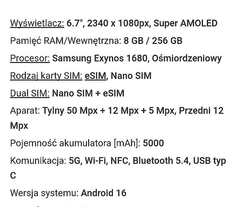 Galaxy A57 5G ,     256 GB zakupiony 23-04-2026 r. NOWY