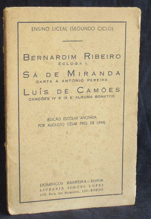 Livro Bernardim Ribeiro Sá de Miranda Camões Ensino Liceal 1939