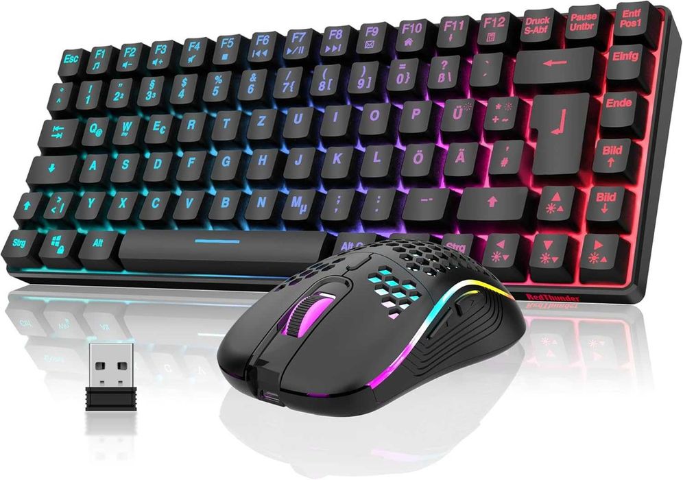 RedThunder 75% bezprzewodowa klawiatura gamingowa i mysz, układ QWERTZ DE, 85 klawiszy TKL,