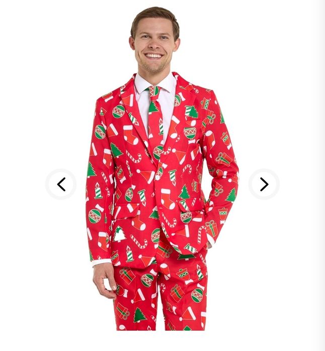 XL 56-58 Męski świąteczny, brzydki garnitur bożonarodzeniowy z