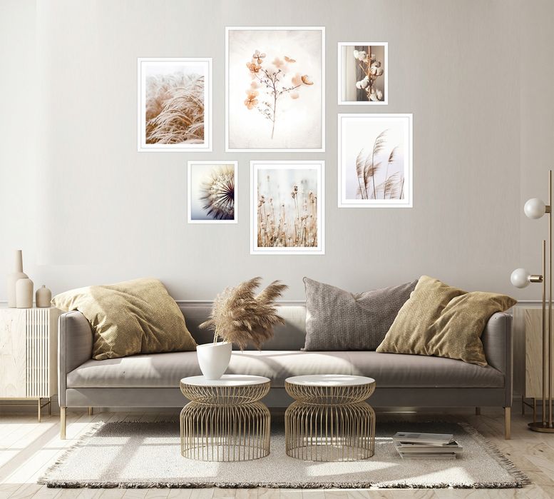 6x obrazy w ramie plakaty ramka BOHO PAMPAS TRAWA