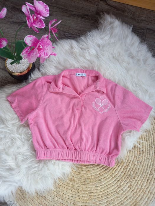 Prześliczna bluzeczka top króciutki  róż frotka m 38