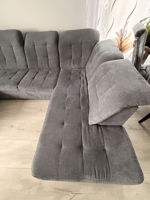 Narożnik U sofa grafit funkcja spania pojemnik regulowane zagłówki