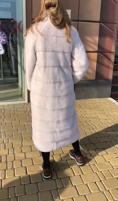 Біла довга натуральна шуба пальто норка греція норковая белая шуба S
