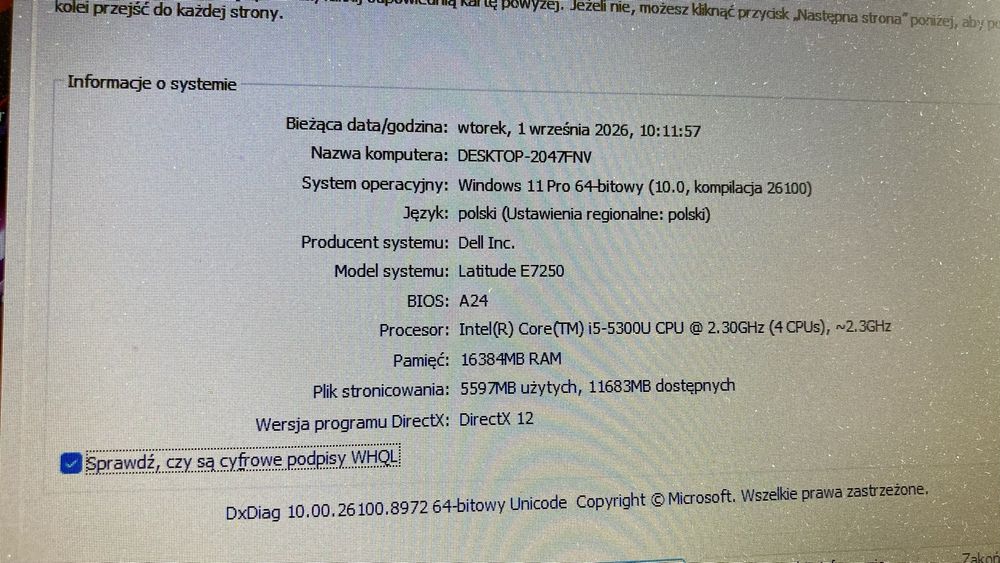 Dell Latitude E7250 12,5” i5 16/512 Win11 Pro