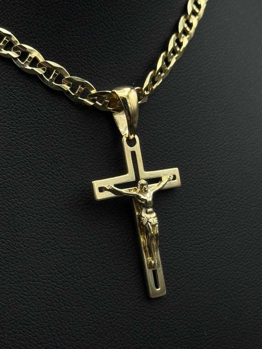 Złoty łańcuszek Gucci + krzyżyk – próba 585 (14K) Nowy Pełny Komplet